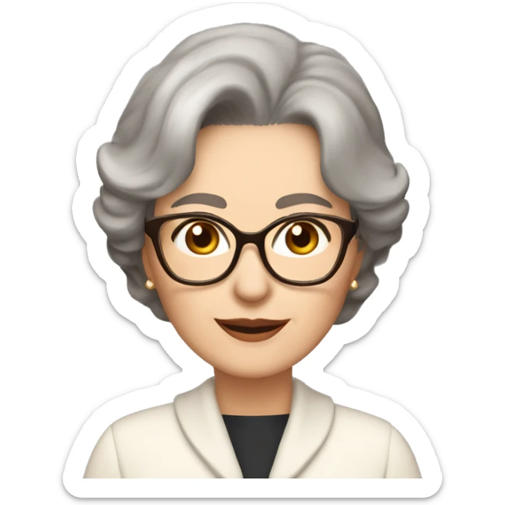 70 years old girl
Short brown hair with bob styling
light skin small
glasses with refined frame
Brown eyes with cat eye liner sticker