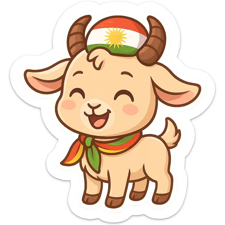 cartoon Kurdish kid goat sticker, cheerful and colorful style, no text, suitable for WhatsApp and Instagram sticker