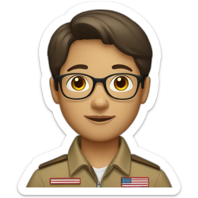 american boy scout who is a girl with short brunette hair and glasses sticker
