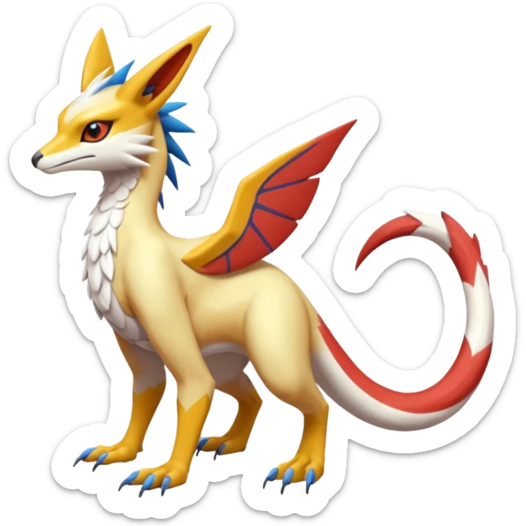 Colorful realistic flurry furry scaly Latias-Vernid-Lombax-Renamon-Zeraora-Bastet-Fakémon-hybrid-fusion-creature, full body sticker