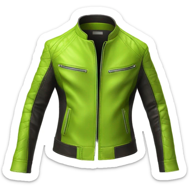Realistic isolated side view of an open lime green fashion leather jacket. sticker