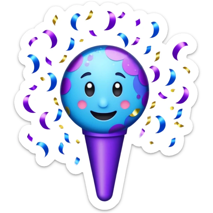 Emoji with glowing confetti popper, purple and blue colors emitting confetti and glitter, creating a bright festive atmosphere sticker