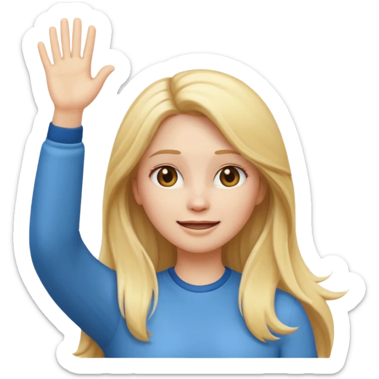 I want a white female animated gif emoji with long blonde hair putting hands up in the air sticker