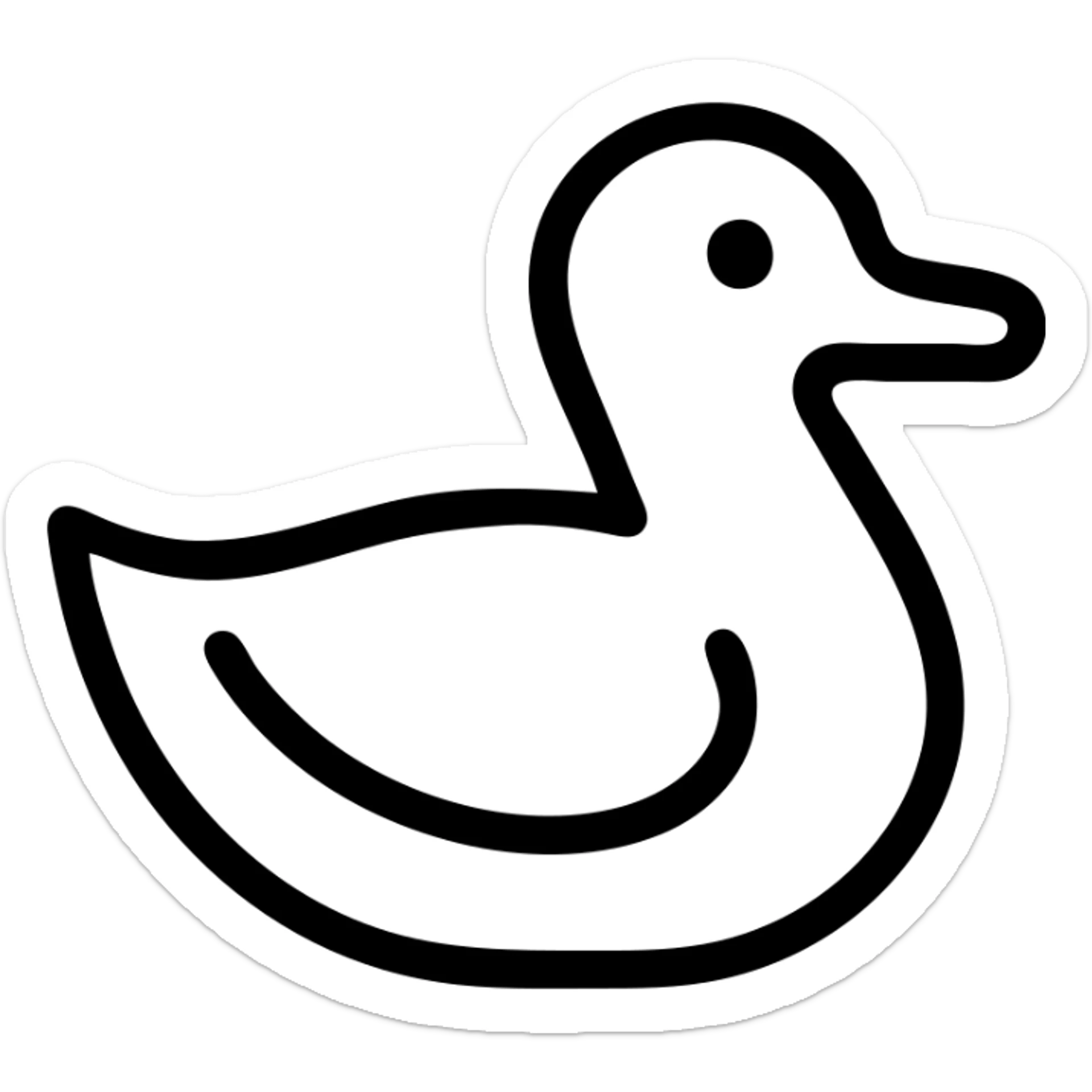 simple duck icon, minimalist and bold, clean black outlines, no fill, modern icon style sticker