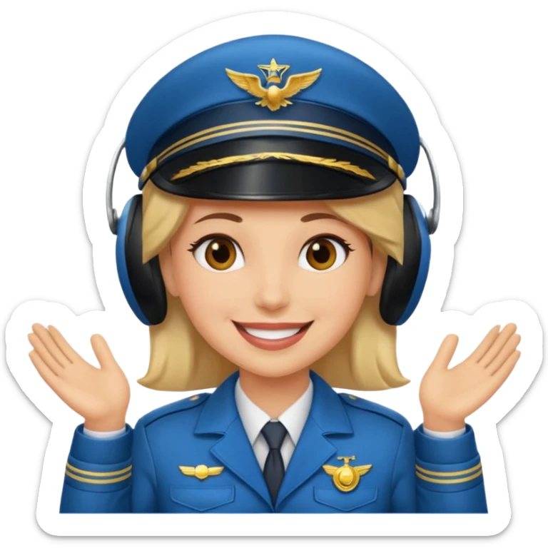 Un piloto de linea aérea sonriendo con la mano en la frente con la pose firme sticker