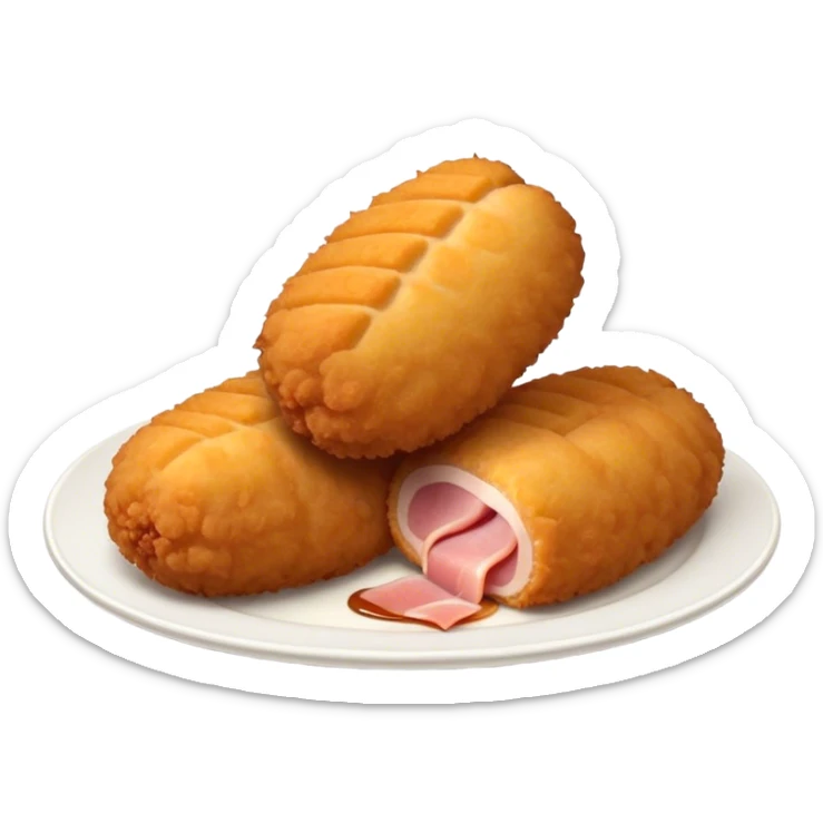 Cinematic Realistic Croquetas Dish Emoji, showcasing crispy, creamy croquettes filled with ham or chicken rendered with lifelike textures and appetizing, dynamic lighting. sticker