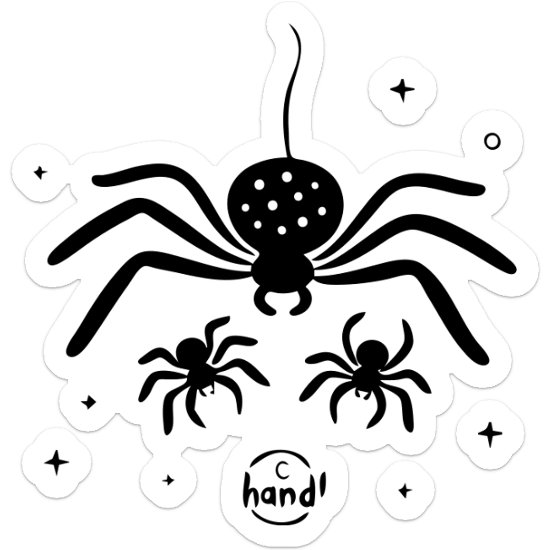 Cute spider family with parent spiders and baby spiders gathered together sticker