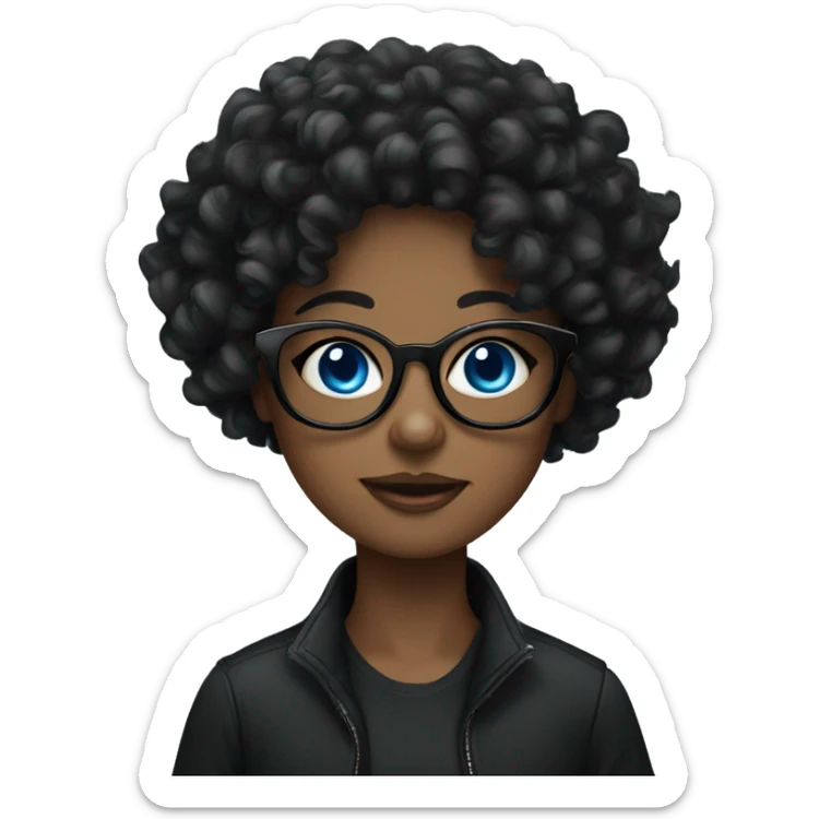girl wearing all black  with glasses and blue eyes and big curly hair  sticker