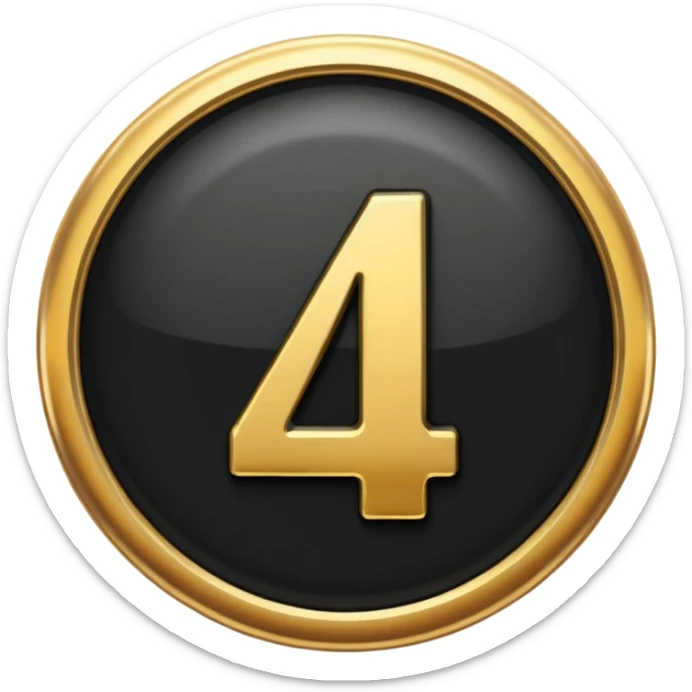 Make a round badge for a paid subscription out of black stone and gold with the number 4 sticker
