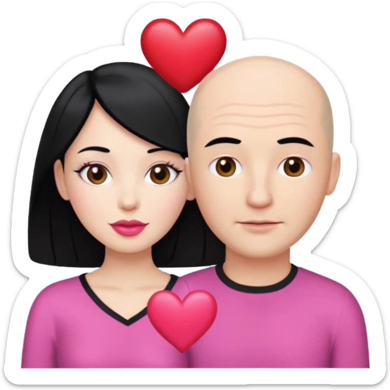 👩🏻‍❤️‍💋‍👨🏻 this one but the man should be bald. white woman with black hair and white bald man and a heart between their heads. she has pink lips sticker