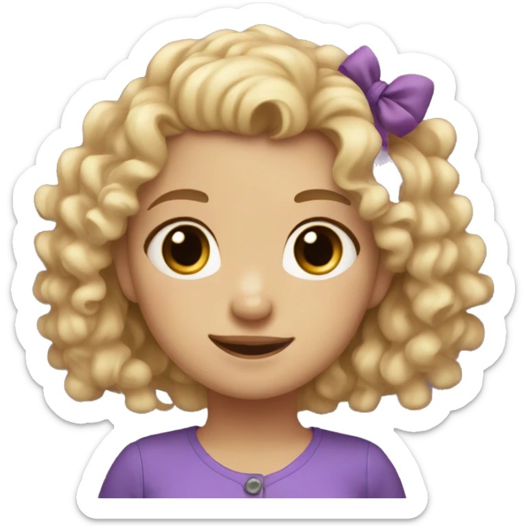 cute girl with blonde curly hair and purple bow sticker