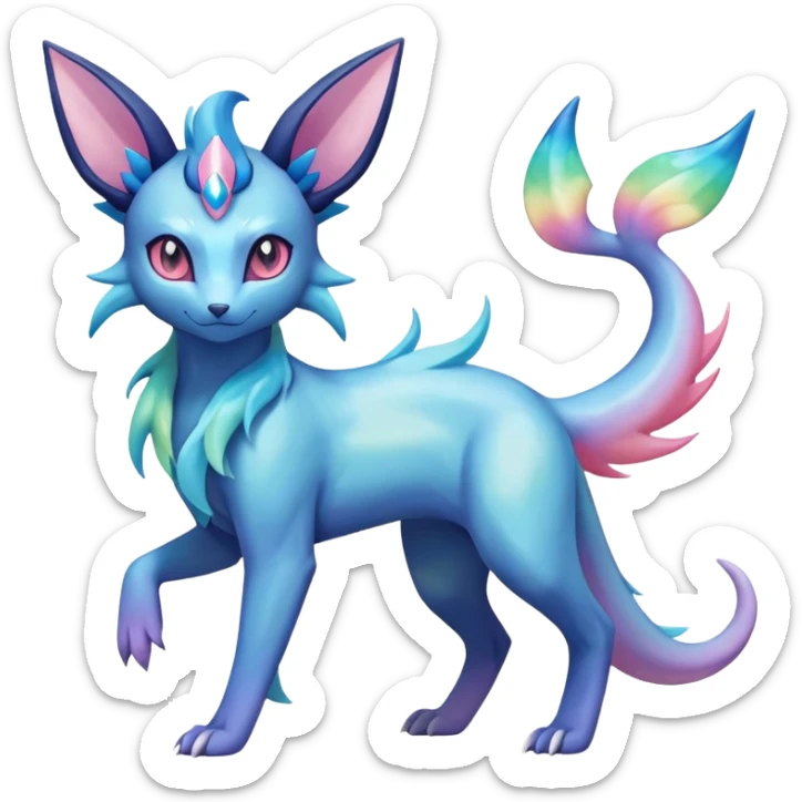 Rainbow crystalic Shiny pastel Nebulae Salandit-Glaceon-Sylveon-Espeon-Vaporeon-Noibat-Fakémon-hybrid-creature (full body)  sticker
