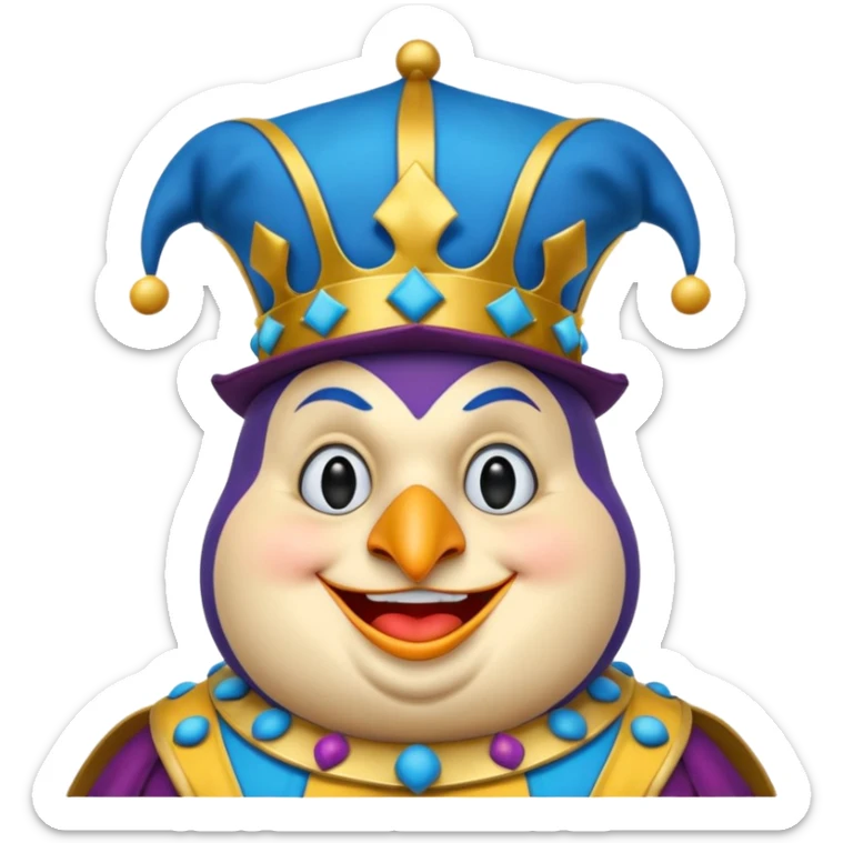 crazy colorful fat penguin jolly joker, medieval, vintage, court jester, mac os icon, blue color sticker