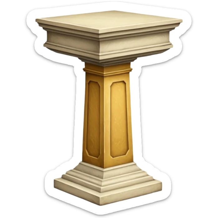 Greek whiteish yellow old ish pedestal that’s not too long a bit short. Only 1 pedestal. The top shoouldnt be that big. Make it forward view not birds view sticker
