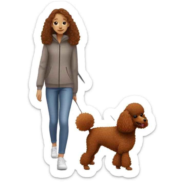Red toy poodle with a girl with brown hair on the walk sticker