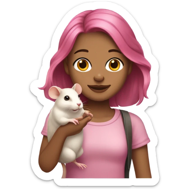 Animal lover girl, rat plus hamster tan skin pink hair sticker