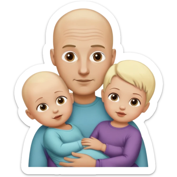 Family dad no hair bronze, blondie mom, one toddler, one baby sticker