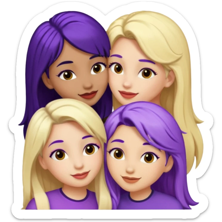 3 girls kissing one blonde one black hair one purple hair  sticker