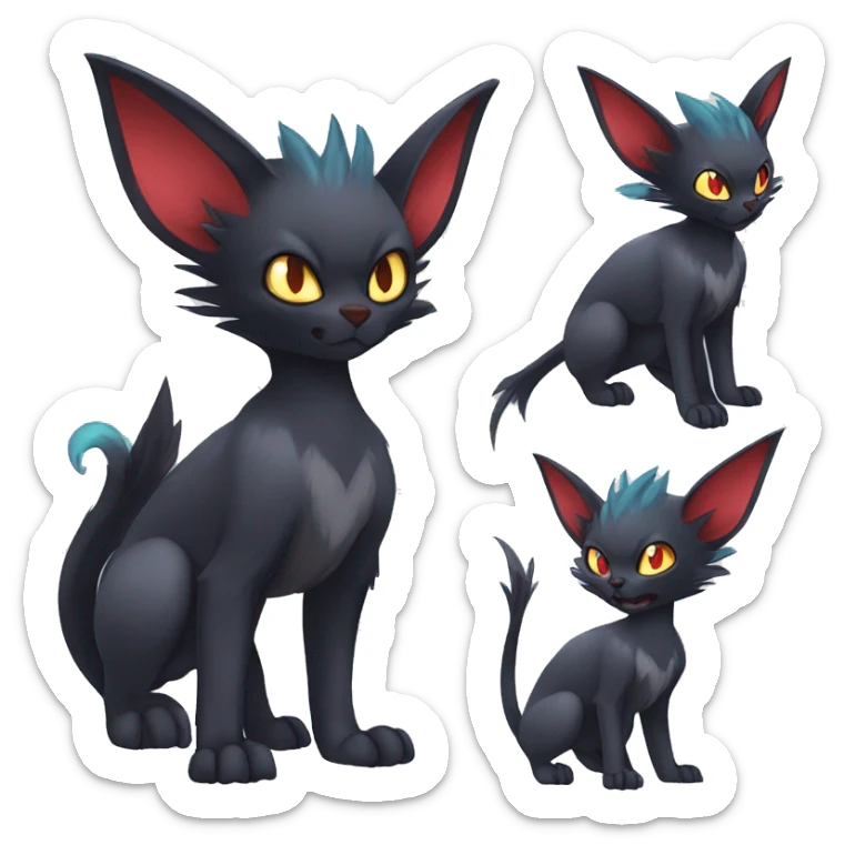Black cool Vampiric Noivern-Zorua-Litten-Bat-Sphynx-Lykoi-Caracal-cat-Fakemon-fusion full-body sticker