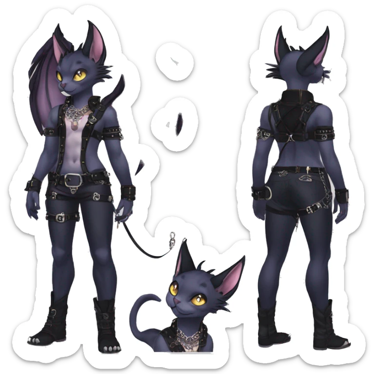 cool anthro punk kawaii edgy distinguished pretty elegant beautiful fantasy black ethereal nargacuga-Noivern-sphynx-Quiana-Fakemon collar harness chains necklace full body sticker