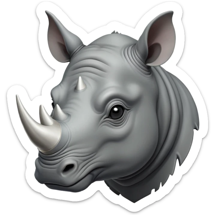 cinematic-noble--rhinoceros-portrait-emoji,slate-grey-hide--poised-and-regal,-with-a-massive,-powerful-build-and-a-thick, -deep-set-soulful-piercing-eyes,-simplified-yet-sharp-and-sophisticated-features,-highly-detailed,-large-black-eyes, zoomed out showing shoulders, large white horn  sticker