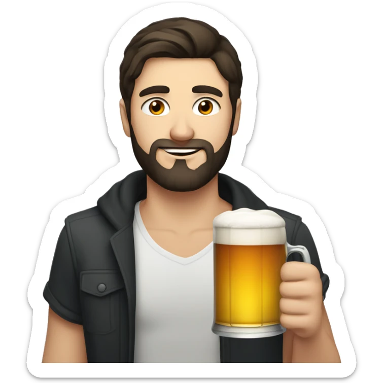 Young Russian guy with dark hair and beard holding a mug of beer  sticker