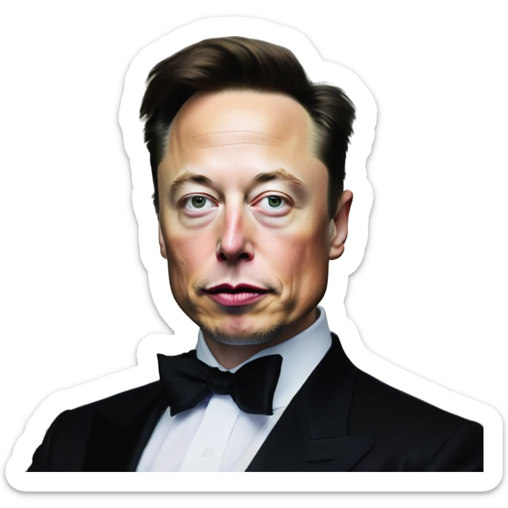 Serene Elon Musk with jewelry in Uncle Scrooge style, oil paint, mysterious eyes, intricate lips, masterpiece portrait, beautiful, desirable, logical sticker