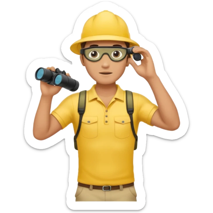 Male lifeguard – yellow shirt, binoculars in hand, scanning the sea, full body sticker