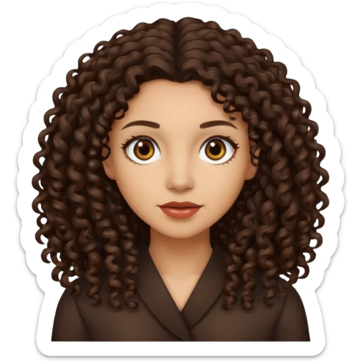 Woman with light skin and dark brown eyes and dark brown long curly hair sticker