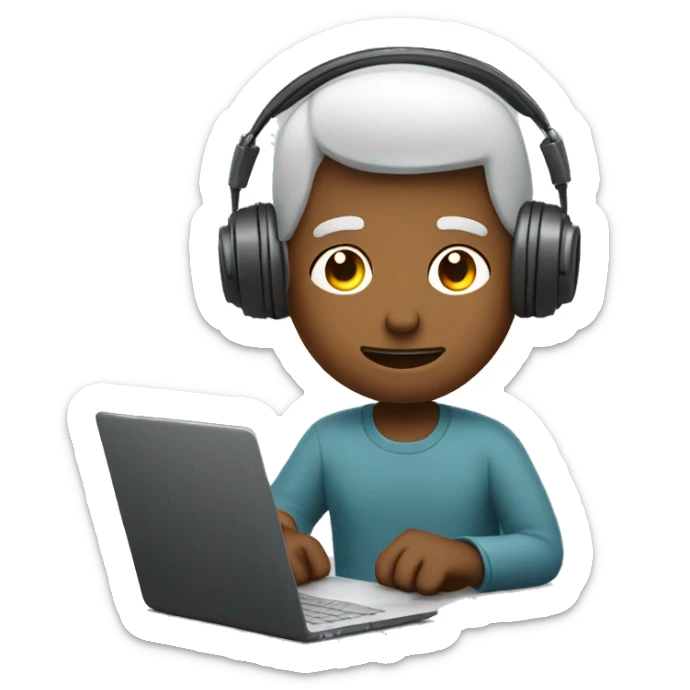 man in headphones talking hold laptop and phone only upper part of body  sticker