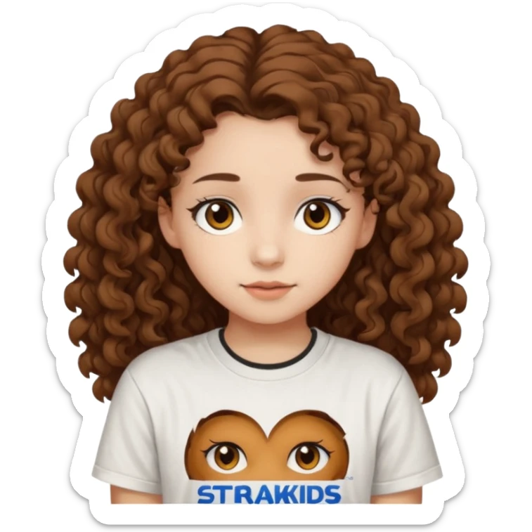 Brown eyes, long curly brown hair straykids t-shirt girl sticker