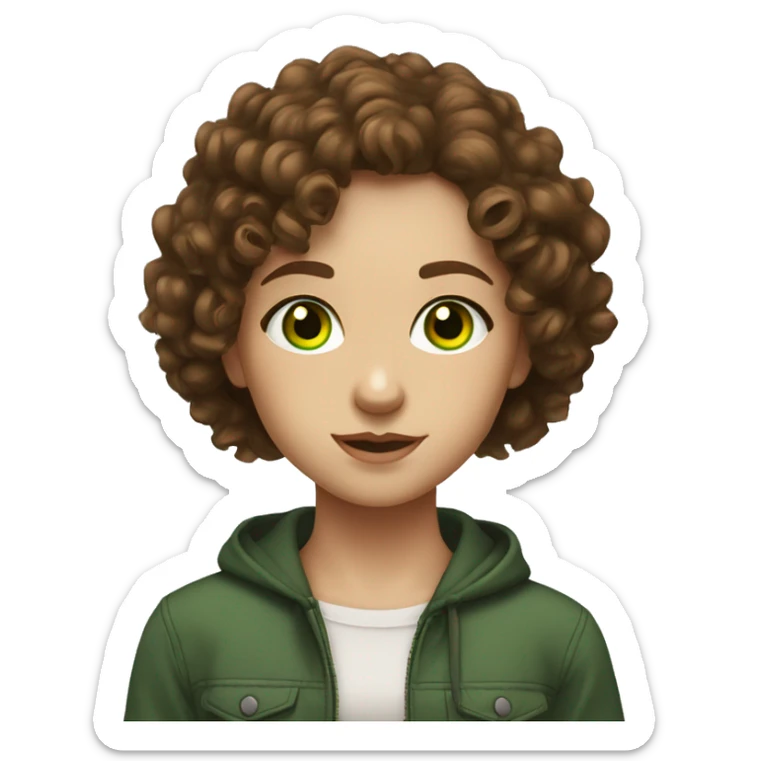girl with brown curly hair,green eyes,Moldovan,standing,very hot sticker