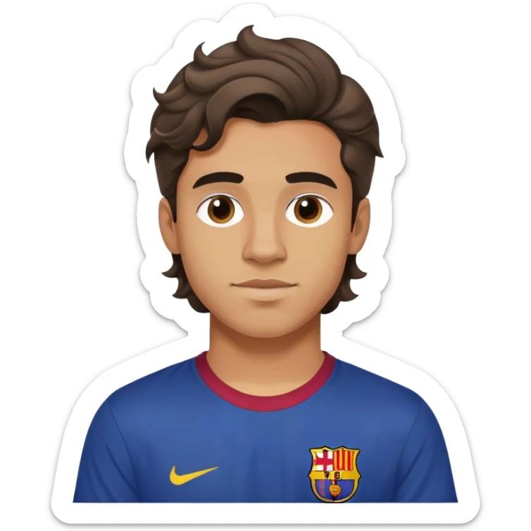 Young Man with Medium-Long wavy hair and a clean shave; wearing a FC Barcelona Tshirt. sticker