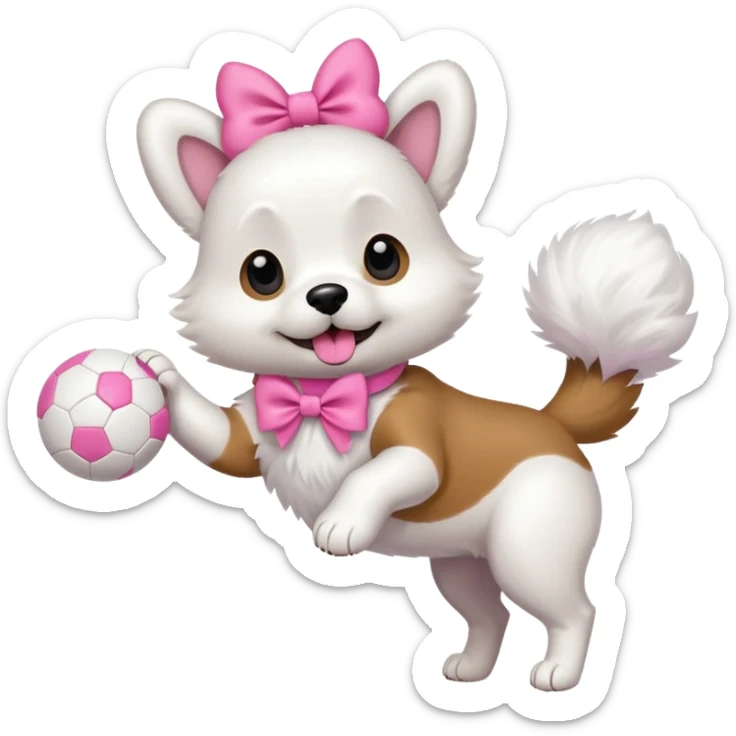 girly dog with a pink bow jumping in the air to catch a ball sticker