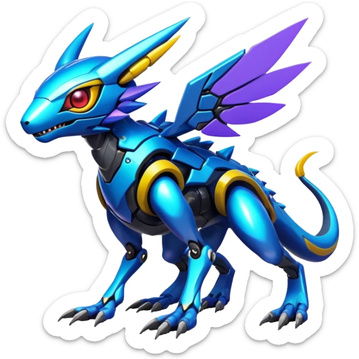  exotic shiny colorful futuristic modern cyber-Fakémon-Digimon-Trico-Vernid-creature sticker