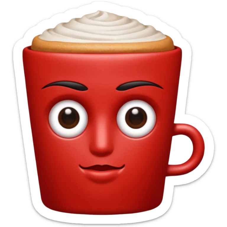 Una figura roja con cabeza cuadrada y cuerpo de rectángulos con cara con dos ojos negros como puntos y cejas preocupadas sin boca y que tenga como una especie de polvo café en la cabeza sticker