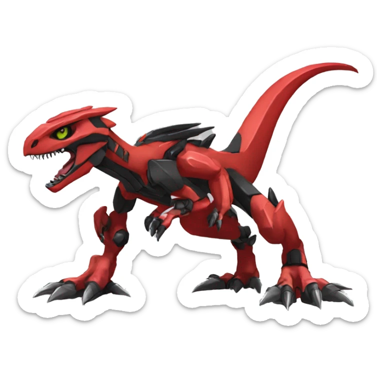  Cool Edgy Black Red Digimon-Fakemon-Guilmon-Velociraptor-Dragon-Mecha full body sticker
