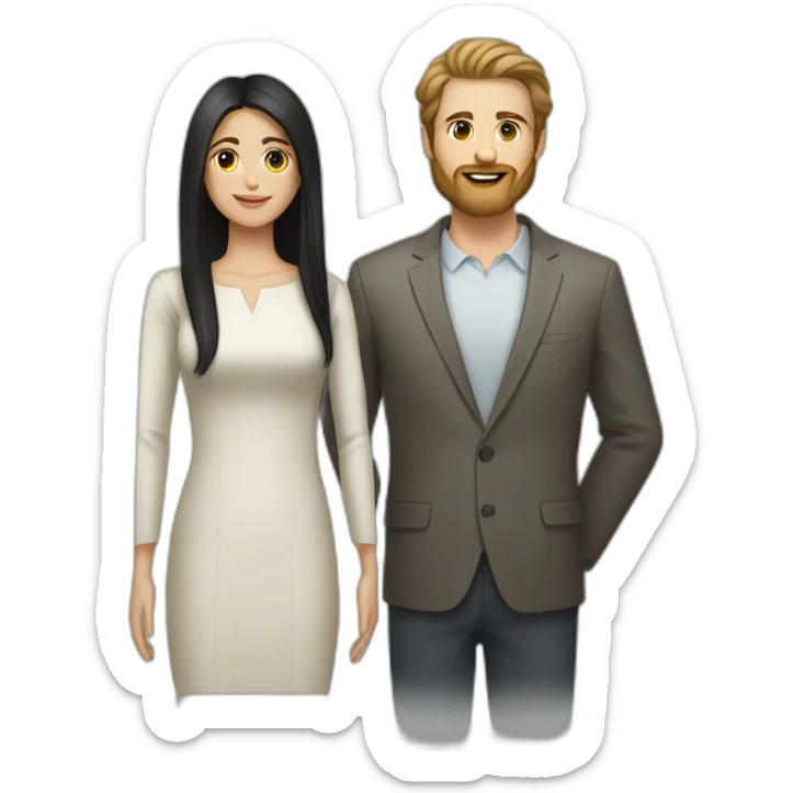 black hair white man with trimmed beard and light brown long hair woman sticker
