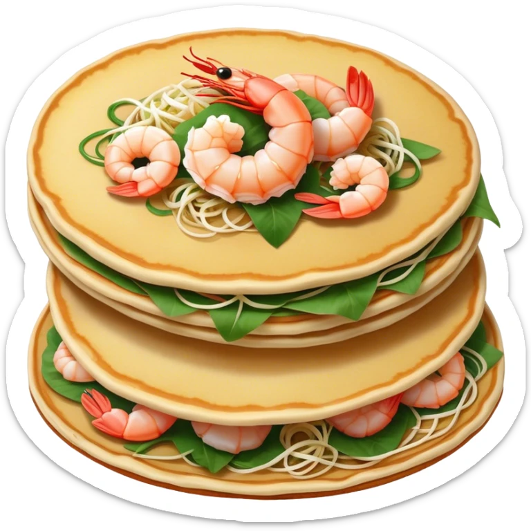 Cinematic Realistic B√°nh x√®o Dish Emoji, depicted as a crispy Vietnamese pancake filled with shrimp, pork, and bean sprouts rendered with dynamic textures and vibrant, appetizing lighting. sticker