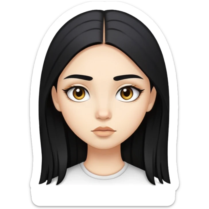 girl with light skin, long straight black hair, choni eyebrows, slanted eyes sticker