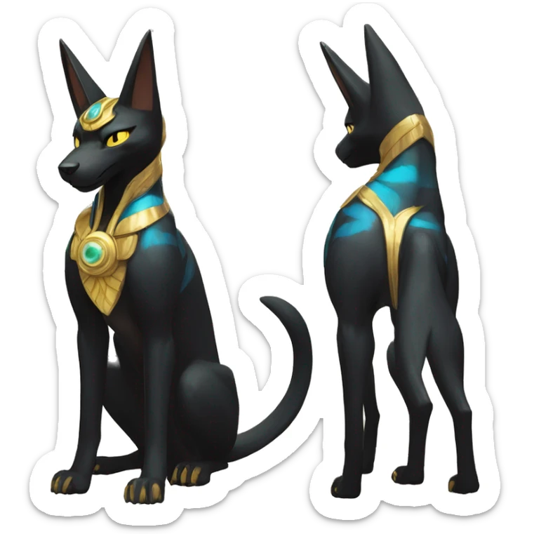 Black godly overpowered ethereal majestic Egyptian Lucario-Umbreon-Cat. Golden Anubis-Rings and yellow ring-markings. Full body sticker