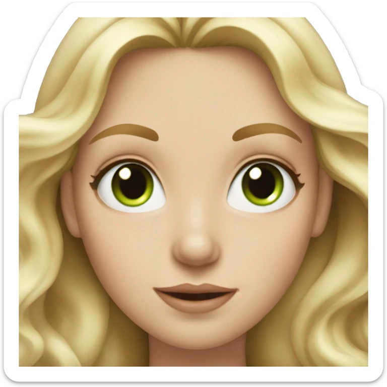 A white blonde girl with tight waves and green eyes and slight acne sticker