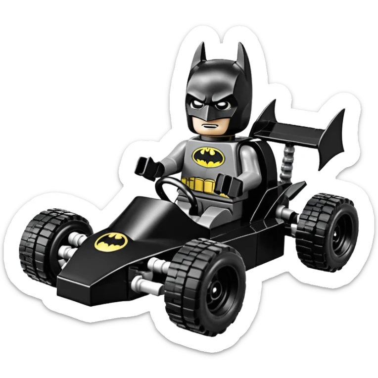 scale anime racing sexy muscular Batman’s masculine midnight-colored tight outfit 1970’s tv style dark knight stealthy accurate sporty safe plush deluxe Lego off-road pursuit drifting F1 car lexus (black hair,reclining and relaxed torso and shoulders back against seat) rallycross kart  sticker