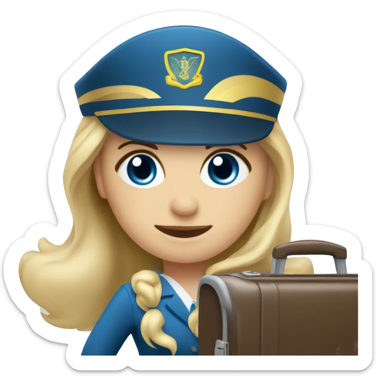 long blonde hair blue eyed girl flight attendant holding suitcase sticker