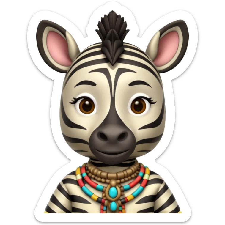 a-3d-cartoon-african-zebra-from-the-1800s-wearing-traditional-african-tribal-clothing,-calm-expression,-natural-background,-memoji-style-realism. sticker