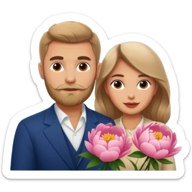 Couple traveling in Montenegro russian man and elegant  Latina girl delicate peonies and mountains in the background  sticker