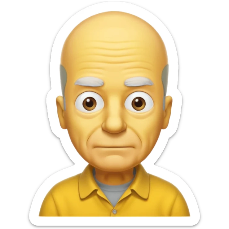 A 3D cartoon close-up portrait of an elderly yellow character styled like Grandpa Simpson, bald head with few tufts of hair, expressive wrinkles, yellow skin and shirt, Memoji-style lighting, matching Simpsons family design. sticker