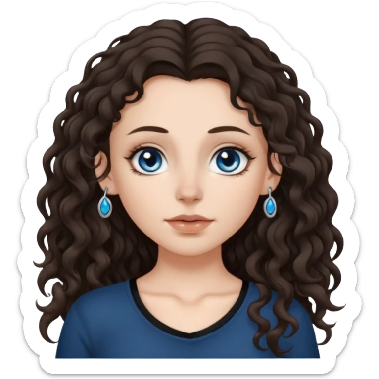 white girl, dark brown long slightly curly hair , skinni but with big breast , septum piercing on nose, beautiful dark gray-blue eyes, sticker