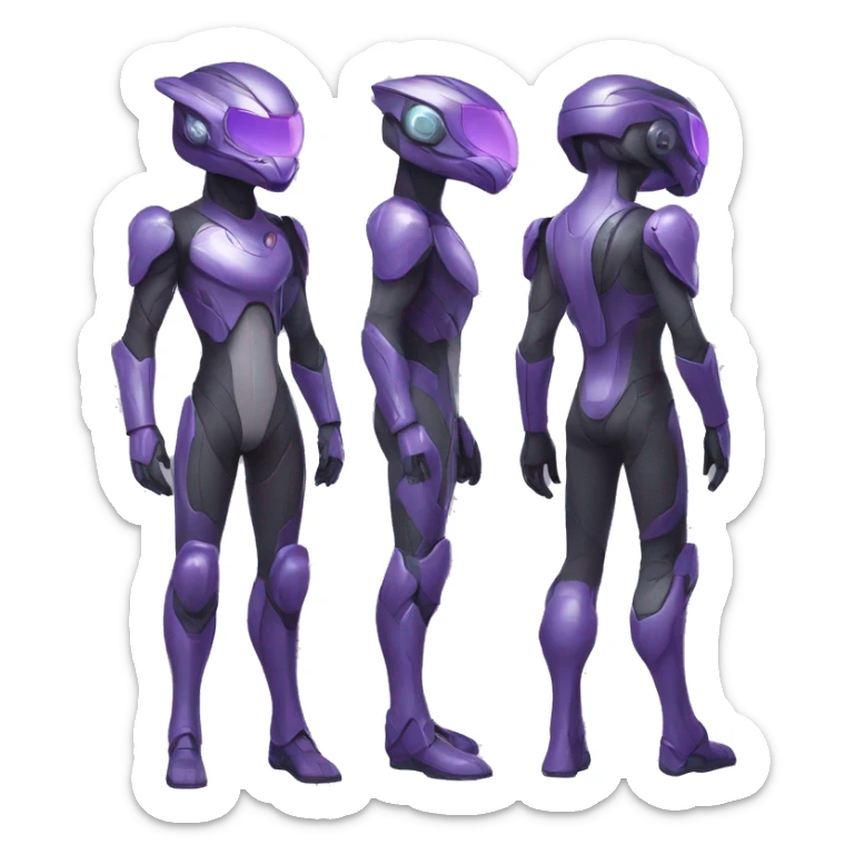 A Reptile-Raptor-Genesect-Mewtwo-Fakémon with a futuristic visor-helmet and wearing a techwear-suit Full Body sticker