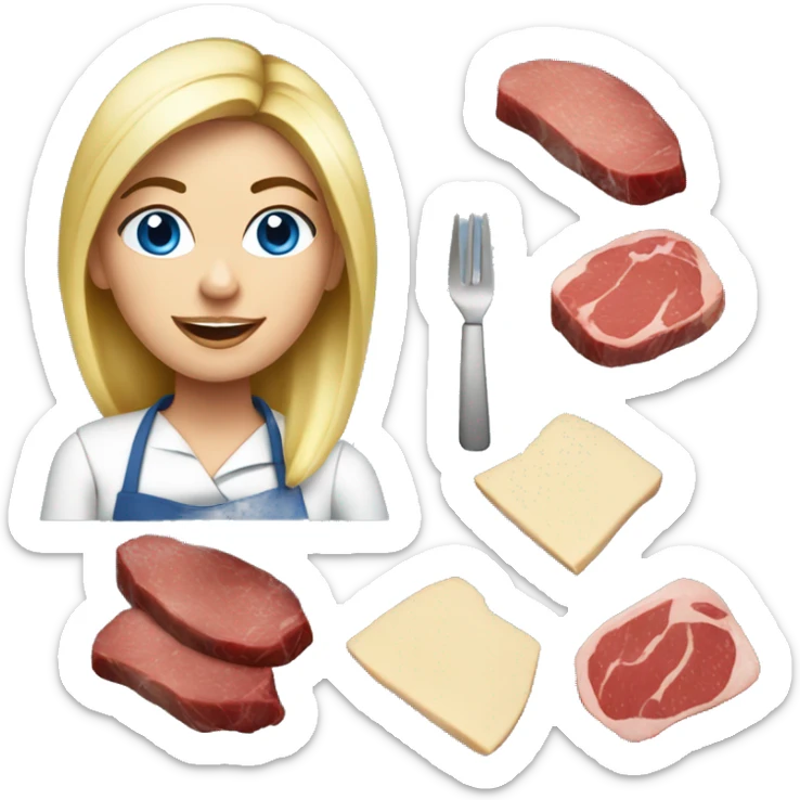 Beautiful blonde blue eyed woman cooking steak sticker